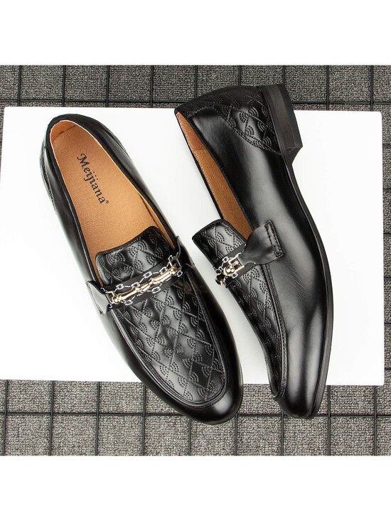 Meijiana Men\'s Black07 Microfiber Loafers Buckle PU Leather Weeding Dress Shoes main image 5